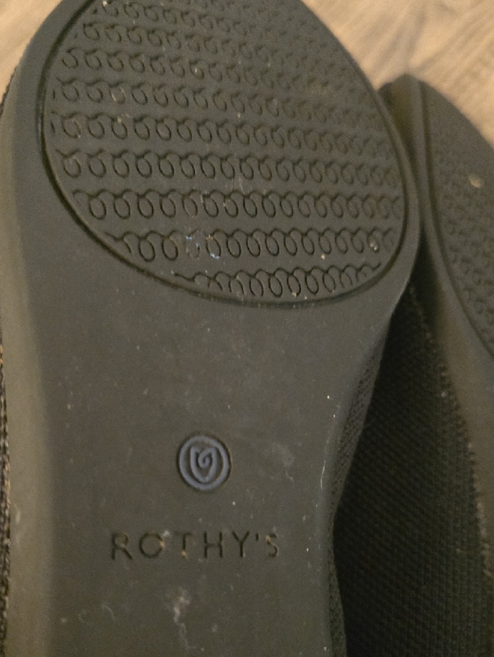 Rothy's Black Pointed Knit Flats with Blue Trim - Picture 3 of 6